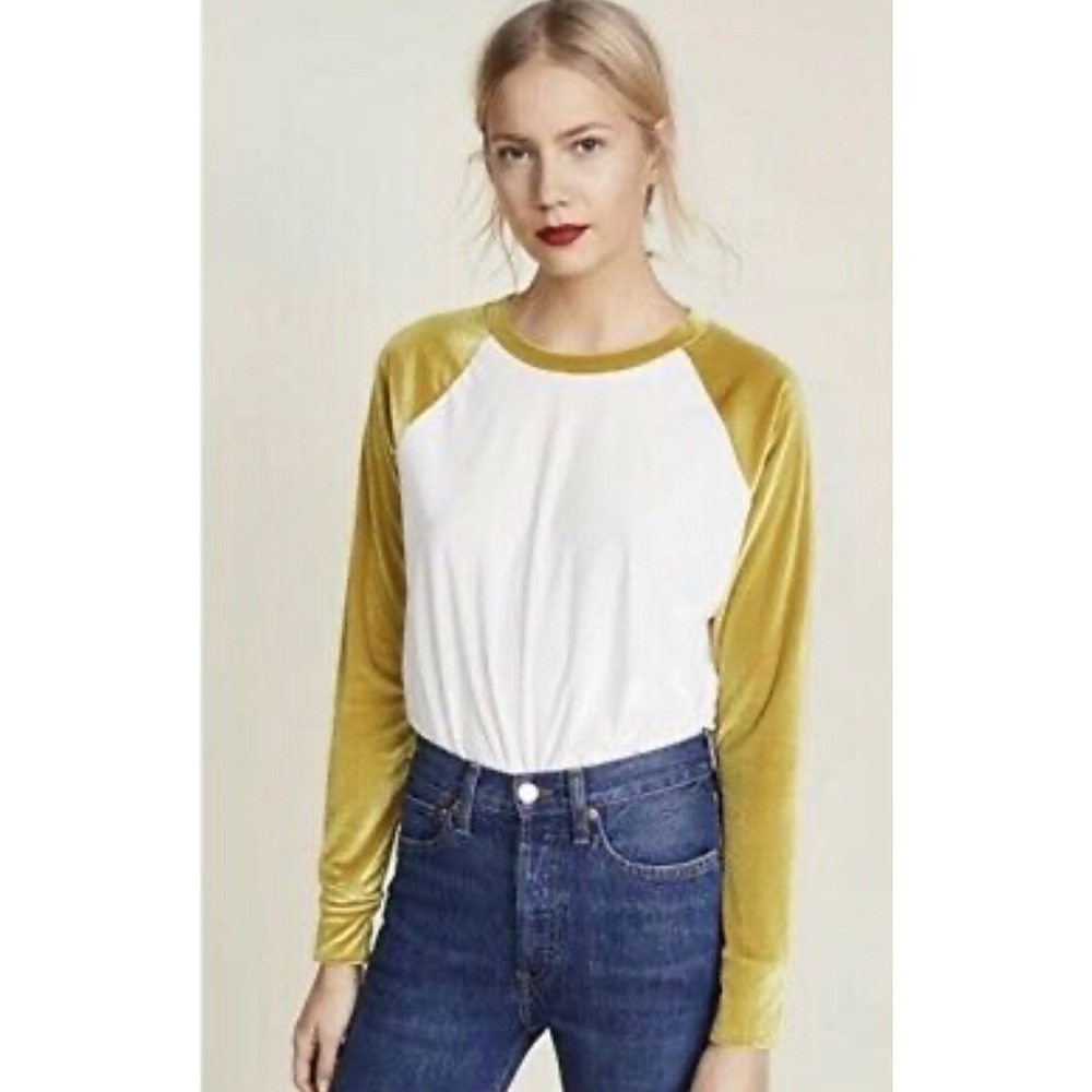 Madewell Velour Velvet Baseball Top Savannah Gold